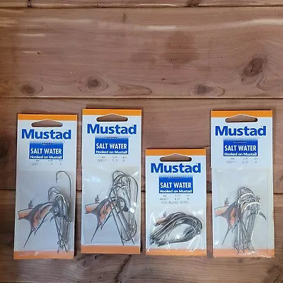 4 Packs Mustad Salt Water Hooks 1/0 2/0 3/0  1 Stainless Steel 4/0 • $12.94