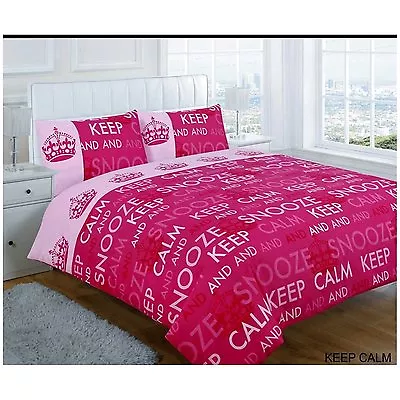 Super King Size Duvet Cover Set Pink Keep Calm Snooze Dream Novelty Fun Bedding • £18.99