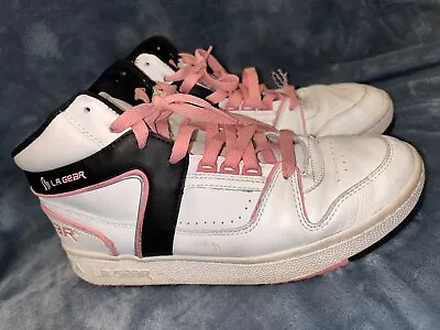 LA Gear 1990s  Hot Shots Baby Pink & White High Top Tennis Shoes Sneakers Sz 8.5 • $37.50