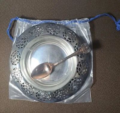 Oneida Silversmiths 3 Piece Jelly Set  Scarab Spoon Tray Glass Insert 05-129  • $17.99