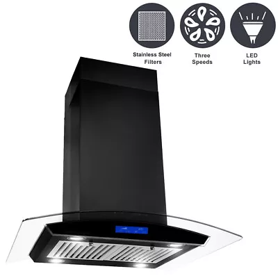 36 In Stainless Steel Island Mount Range Hood 900CFM Tempered Glass W/LED Lights • $295.99