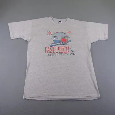 Vintage Softball Shirt Mens XL Gray Russell Athletic Girls Fast Pitch 90s Tee ^ • $17.98