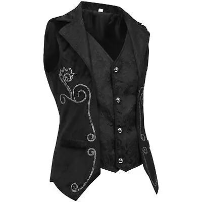  Brocade Gothic Steampunk Victorian Cosplay Mens Double Breasted Vest Waistcoat • £23.99