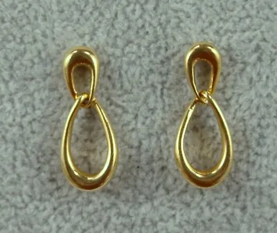 Vintage Monet Small 7/8  Gold Tone Dangle Open Teardrop Pierced Earrings • $10