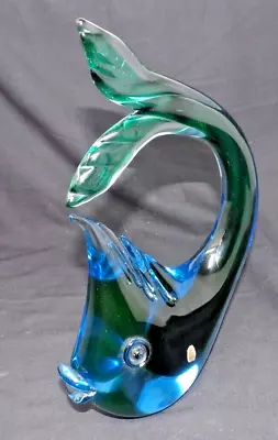 Murano Art Glass Mid-Century Blue Green Large Fish Figurine W/Tag 12” Tall • $64.50