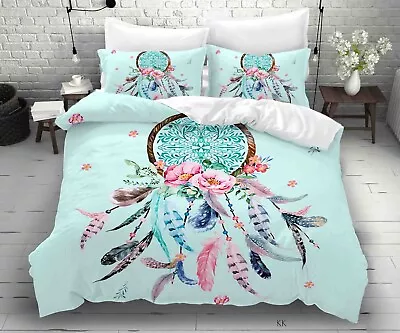 3D Dream Catcher Green Quilt Cover Set Bedding Sets Pillowcases Queen • $129.99