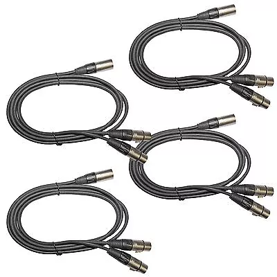 4 PACK 6 Ft Foot 3pin XLR Mic Cable Snake Cord Y Splitter 1 M Male To 2 F Female • $42.82