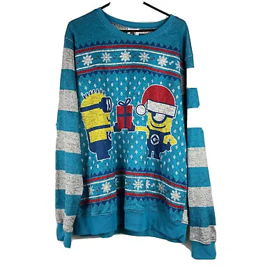 $12.59 • Buy Despicable Me Minions Santa Sweatshirt Womens Sz Large Christmas  Fair Isle Blue