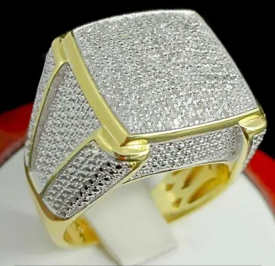 2Ct Round Simulated Diamond Men's Engagement Pinky Ring 925 Silver Gold Plated • $152.79