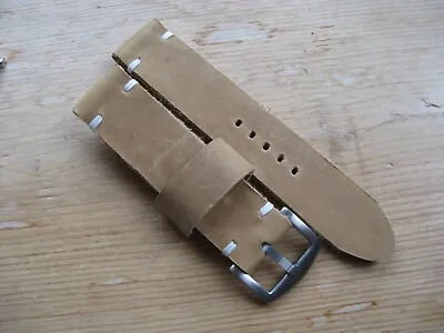 Handmade Tan / White VERY Thick Leather Watchstrap 22mm • £11.90