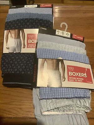 M&S Mens 6 Prs Cotton Jersey & Woven Boxers Size Small Blue Mix • £23.95