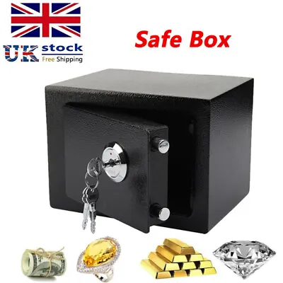 Iron Steel Safety Box Cash Money Jewel Deposit Security Safe Box With Key Black • £26.47