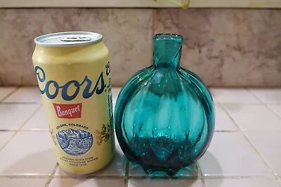 Vintage 8 Ribbed Teal Green Glass Bottle - Nice • $24.99