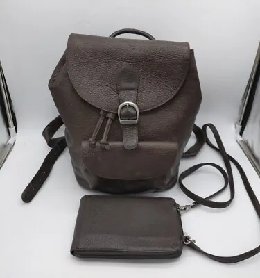 Eddie Bauer Backpack Brown Leather Pebbled With Wallet Vintage Well Kept Clean • $80
