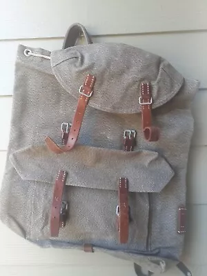 Vintage Swiss Army Military Mountain Backpack Rucksack Leather Canvas  Post WW2 • $150