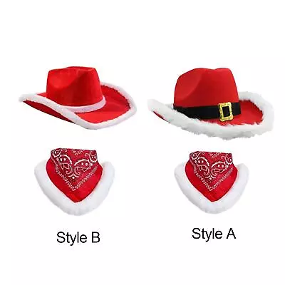 Christmas Cowboy Hat Christmas Cowgirl Hat Soft Santa Hat With Bandana For Music • £11.34