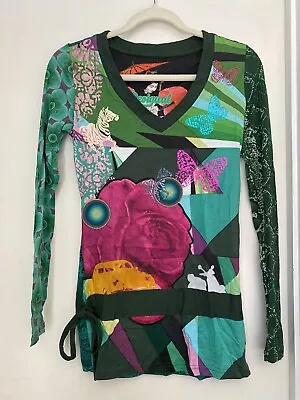 DESIGUAL Long  Sleeve V Neck Top Tie Cotton Blend Size M ( Aus 8-10) • $70