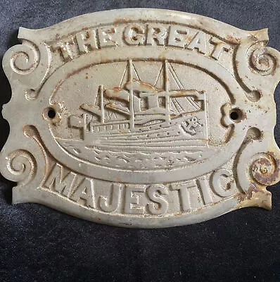 Antique THE GREAT MAJESTIC Cast Iron Wood Stove Front Oven Plate Steam Ship Logo • $199