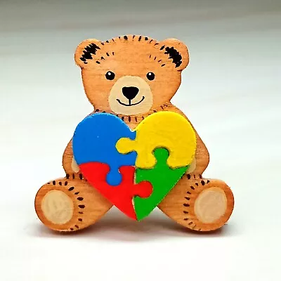 Autism Awareness Badge Handmade Teddy Bear Lanyard Brooch Pin Fridge Magnet • $12.45