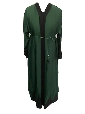 L05 Ladies Long Nida Open Lace Abaya Kimono Maxi Belt In Forest Green In Size 60 • £10