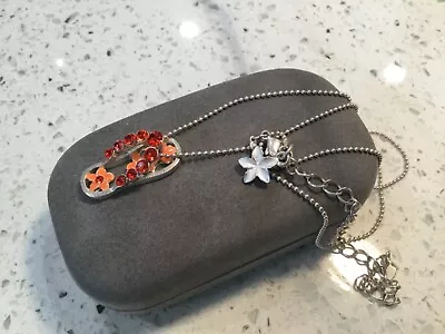 LIA Maui Orange Rhinestone Orange Flip Flop And Silver Tone 16  Necklace • $17.95