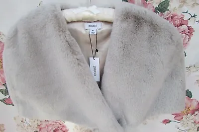 NWT SOFT Mink Grey Beige Fur Stole SHAWL Jacket Shrug Bolero 12/14 Coast £49 • $37.29