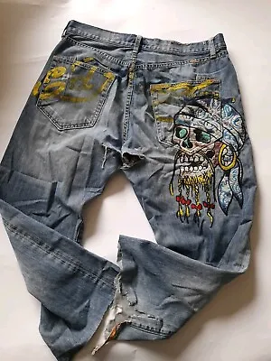 Ed Hardy Ripped Jeans Very Shorts 36 W 25 Leg Distressed Look  • £37