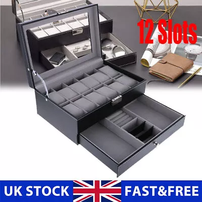 12 Slot Watch Display Storage Box Double-Layer Jewelry Collection Case Organizer • £20.97