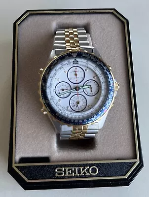 Vintage Seiko 7T34-6A09 Sport Flightmaster Pilot Chronograph Quartz Men's Watch • $249.99