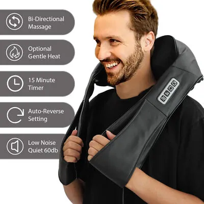 Electric Shiatsu Neck Shoulder Back Massager With Heat Kneading Home Car Office • £20.99