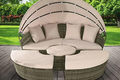 Rattan Sun Island Luxury Canopy Sofa Lounger Day Bed Garden Furniture • £244.99