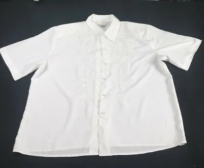 Voir Collection Ladies Size XL White Blouse  Collared Embroidery Hidden Buttons • $9.10