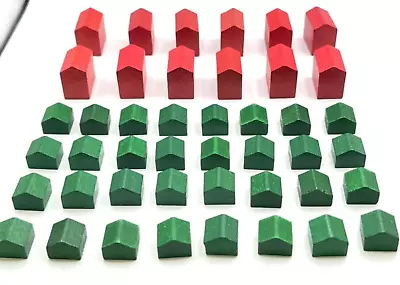 Monopoly Deluxe Wood 12 Red Hotels 32 Green Houses Pieces Parts Anniversary Ed • $10.99