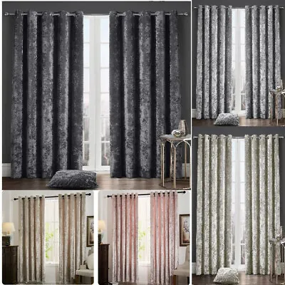 Crushed Velvet Curtains Luxury Pair Ready Made Thick Fully Lined Eyelet Ring Top • £23.95