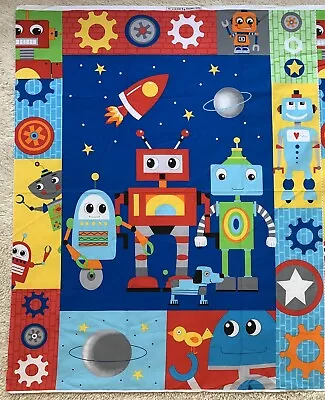 Robots Fabric Quilt Panel Aliens Space Rocket Cotton Novelty Fabric Traditions • $18