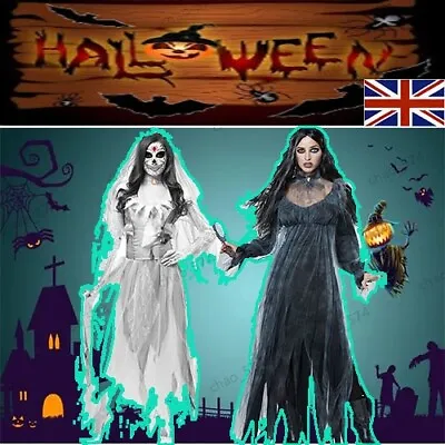 Women Horror Ghost Bride Dress Dead Corpse Zombie Cosplay Halloween Costume👻 • £21.59