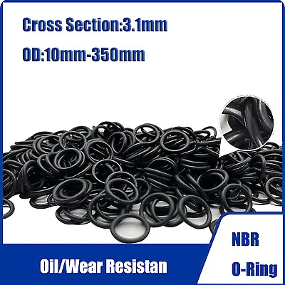 3.1mm Cross Section O-Rings Nitrile (NBR) Rubber Metric Oring Seals Ø10mm-350mm • £1.86