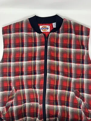 Vintage 1990s Dickies Red Plaid Full Zip Sleeveless Vest (L) • $30