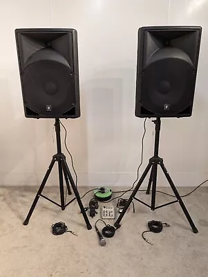 2x QTX QS15A 15  Active DJ Band Monitor Speakers Wharfdale Mixer Stands & Leads • £325