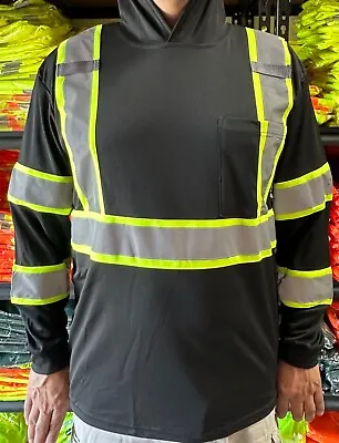 Hoodie Black High Visibility Safety Shirt  With Reflective Stripes • $13.99