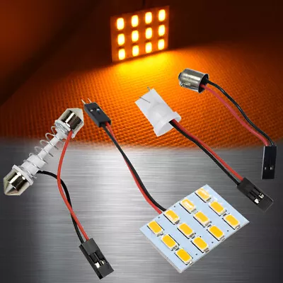 1x Amber 12 LED Lamp Dome Roof Light Panel T10 Festoon BA9S Adapter A H L S JP • $9.99