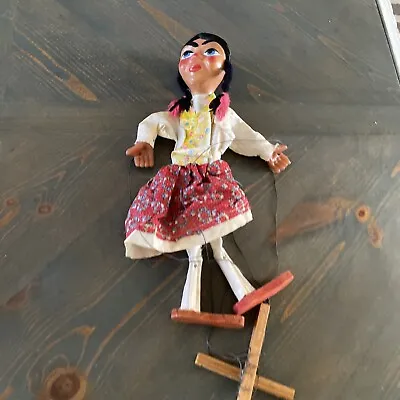 Vintage Mexican Folk Art Marionette Porcelain Face String Puppet Gypsy  • $14.95