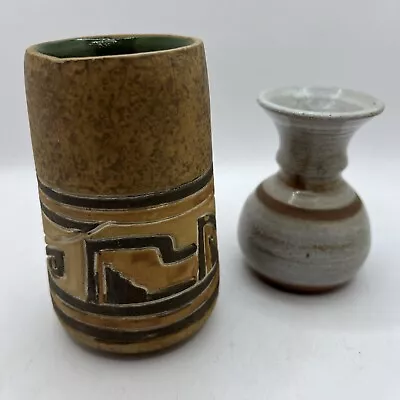 Vtg Pair Latin American Mexico Pottery Terracotta Aztec Glazed Bud Vase 4.5” • $30