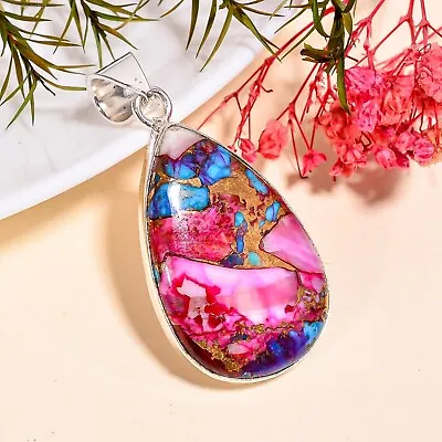 Pink Copper Turquoise Gemstone Pendant 925 Sterling Silver Handmade Gift PG534 • $16.98