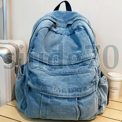 Vintage Denim Backpack Jeans Daypack Travel Bag Rucksack School Handbags College • $35.87