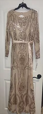 NEW Champagne Gold Sequin Gown R & M Richards Sz 12 P • $54.99