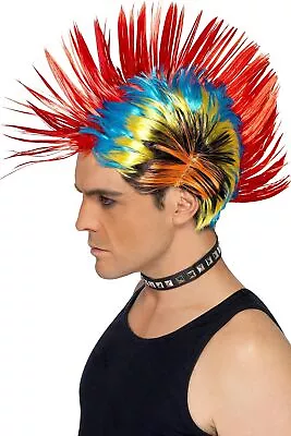 Smiffys 80s Street Punk Wig Mohawk Multi-Coloured • $16.71