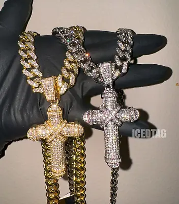 Iced Bling Out Cross Pendant 24  Iced Cubic Zirconia Chain Hip Hop Necklace Men • $39.99