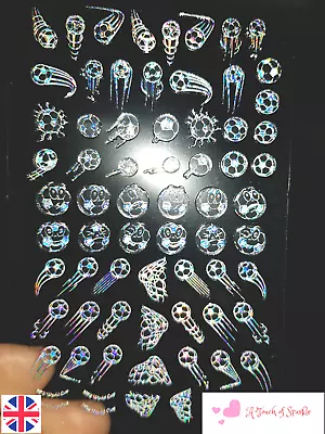  Holographic Silver Holo Rainbow Football 3D Nail Art Sticker Sheets UK. 3 For 2 • £2.15