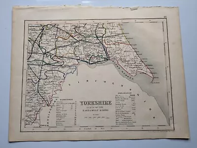 County Map Of East West Ridings Yorkshire England Hand Coloured C1860 • £9
